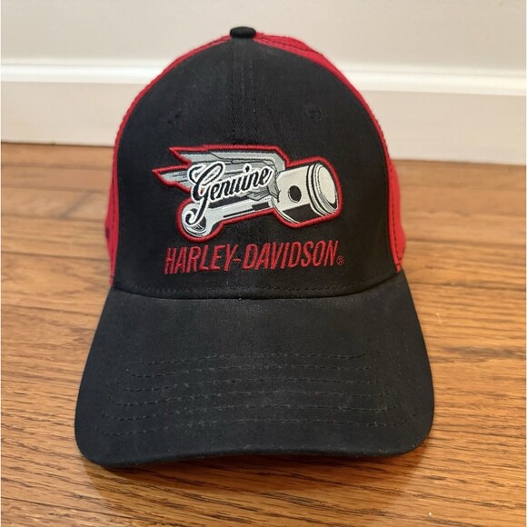 Genuine Harley-Davidson Piston Two-Tone Red & Black Flex Fit Structured Hat Cap - Picture 1 of 8